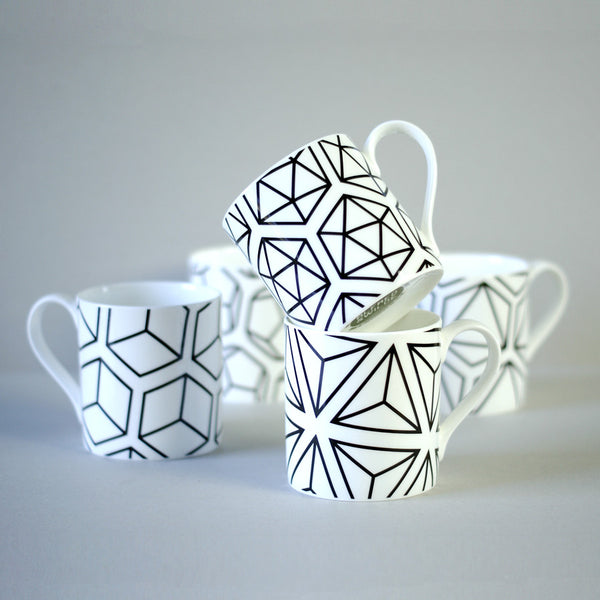 Set of five platonic solids mugs